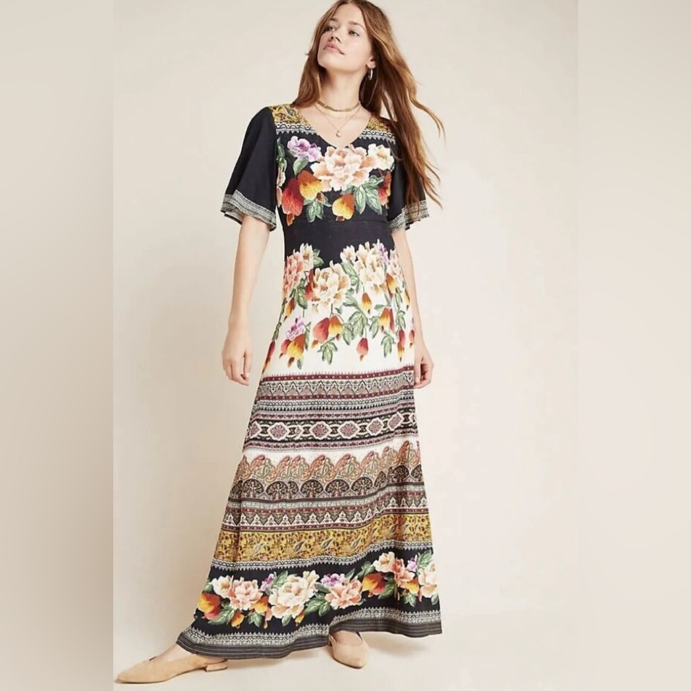 Renaissance Style Boho Floral Maxi Dress by FARM Rio Anthropologie XL